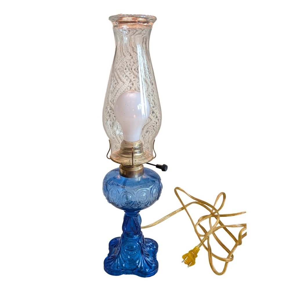 Princess Feather Cobalt Blue Glass Electric Converted Oil Lamp Mexico Vintage